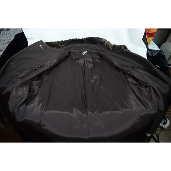 Vtg Womans L Brown Wool Winter Overcoat Faux Fur Collar Cuff Jo-D Lined Buttons - Picture 8 of 13